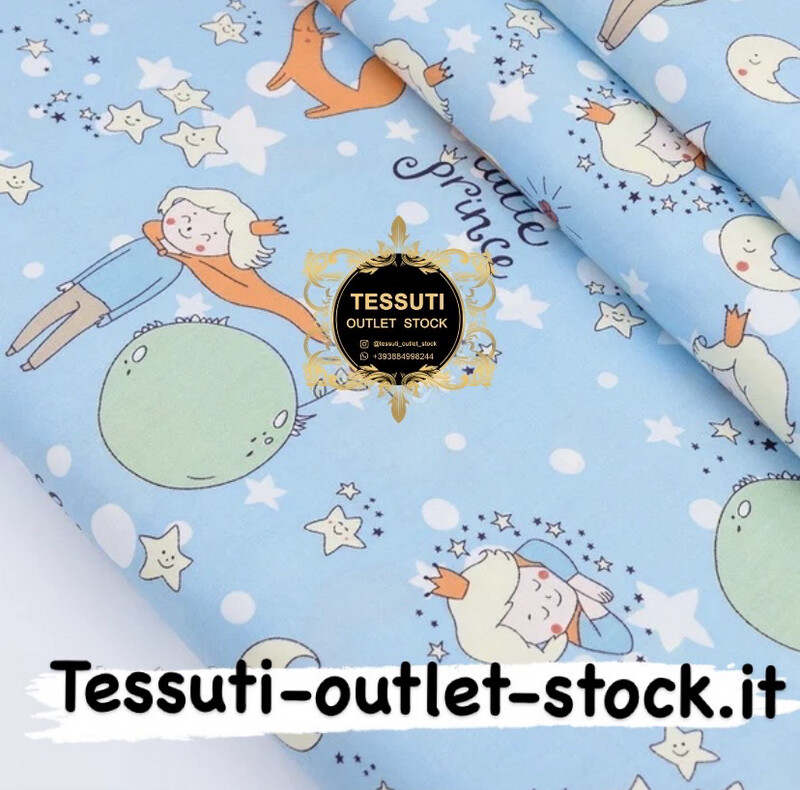 Tessuto di cotone rasatello &quot;Piccolo principe&quot; su blu, №2783c