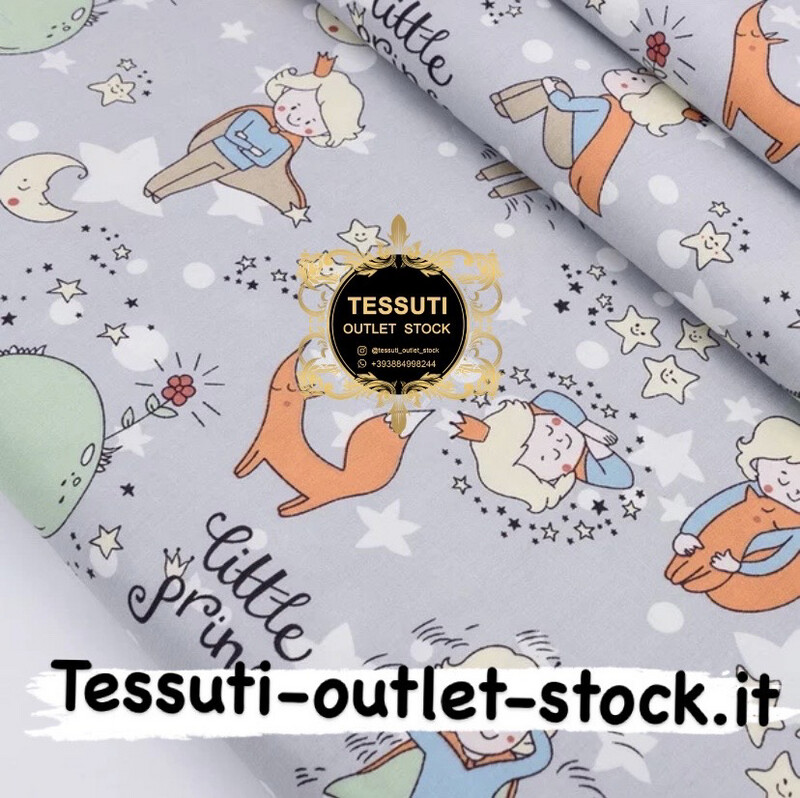 Tessuto di cotone rasatello &quot;Piccolo Principe&quot; su grigio, №2784c