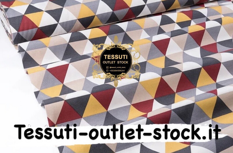 Tessuto Duck con triangoli bordeaux, gialli e grigi DK-9026