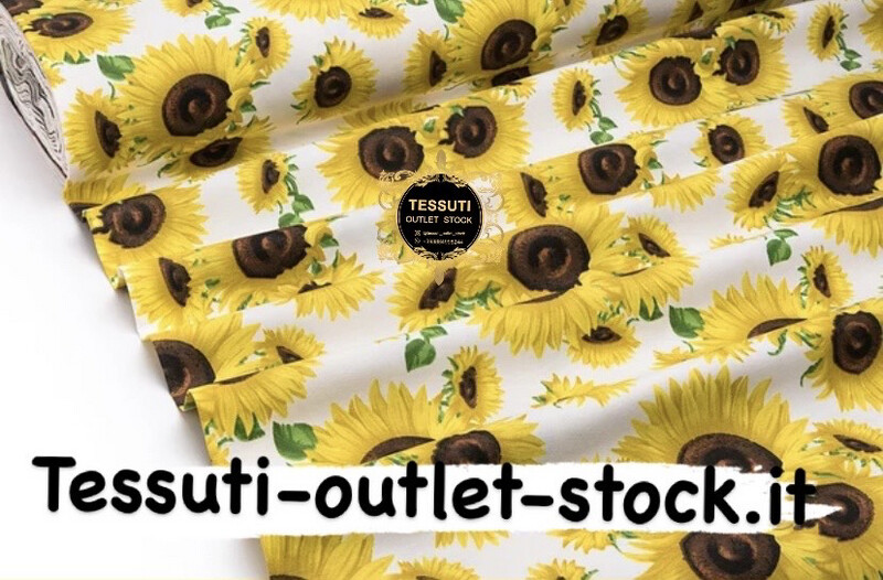 Tessuto Duck &quot;Girasoli gialli&quot; su sfondo bianco DK-9113
