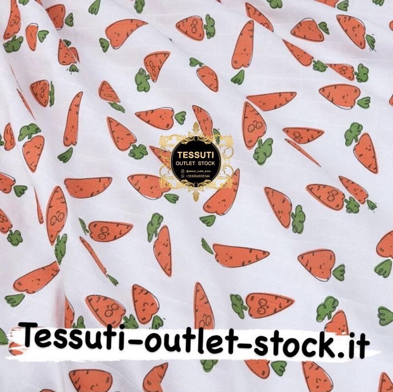 Mussola a quadretti &quot;Carote&quot; arancio su bianco, larghezza 160 cm