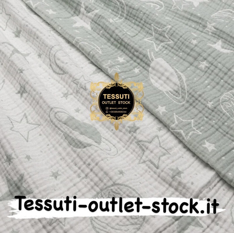 Mussola a quattro strati (bilaterale ), con pianeti grigio menta, larghezza 135 cm МС-4с-0289