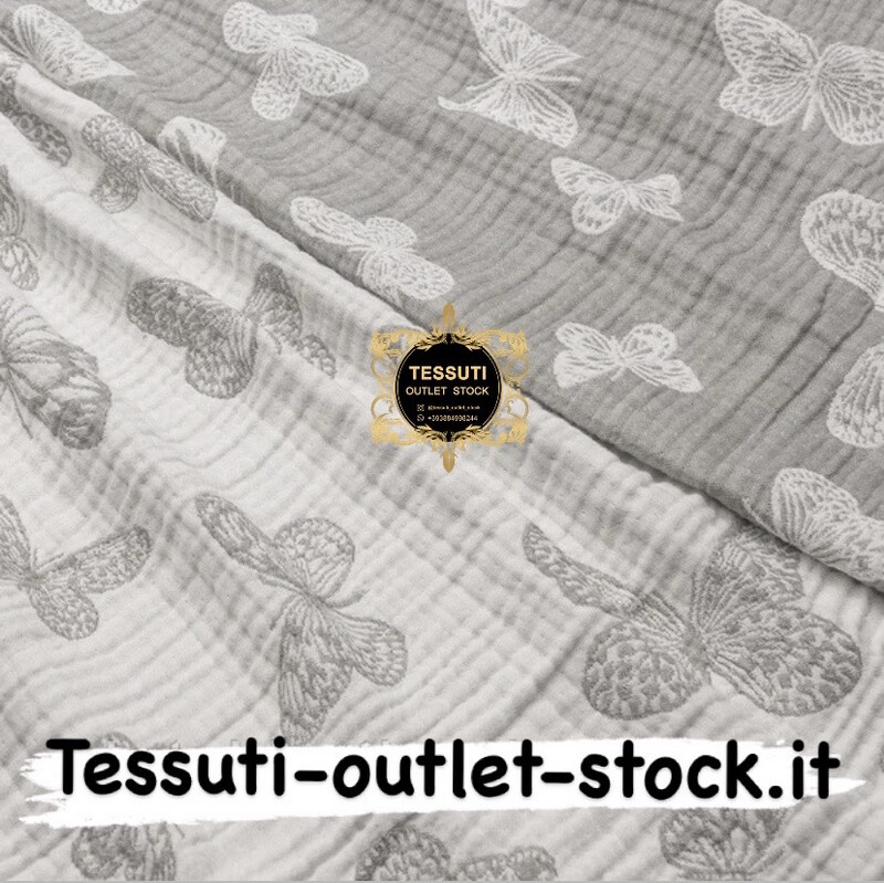 Mussola a quattro strati (bilaterale ), con farfalle grigie, larghezza 135 cm МС-4с-0287