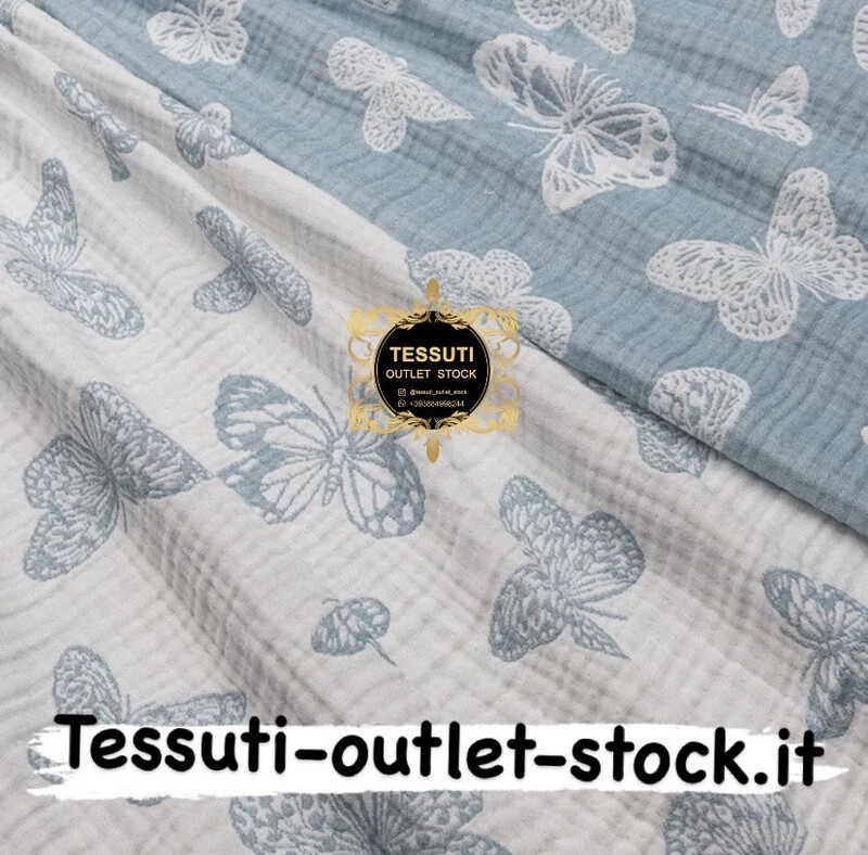 Mussola a quattro strati (bilaterale ), con farfalle grigio-blu, larghezza 135 cm МС-4с-0280