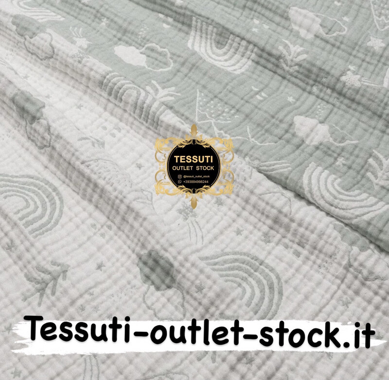 Mussola a quattro strati ( bilaterale ), con arcobaleni e montagne verde grigio, larghezza 135 cm 
МС-4с-0290