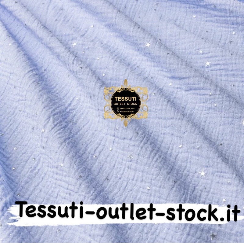 Mussola doppia garza con stelle argento su fondo blu, larghezza 135 cm МС-D-0263