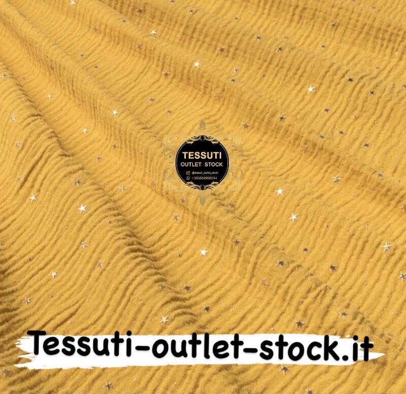 Mussola doppia garza con stelle dorate su fondo senape, larghezza 135 cm МС-D-0261