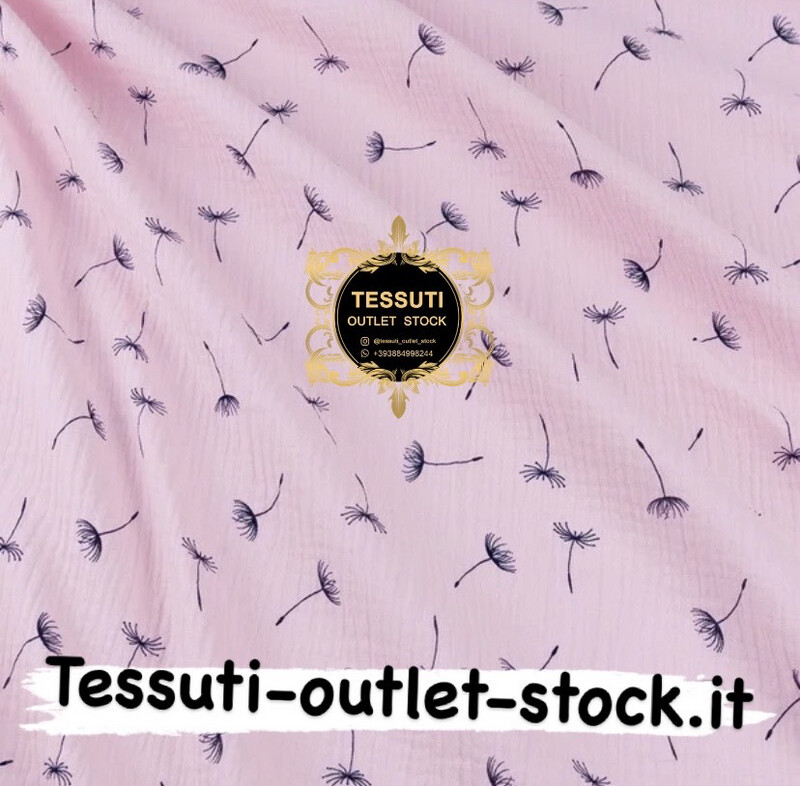 Mussola doppia garza &quot;Dandelions&quot; nero su rosa, larghezza 135 cm