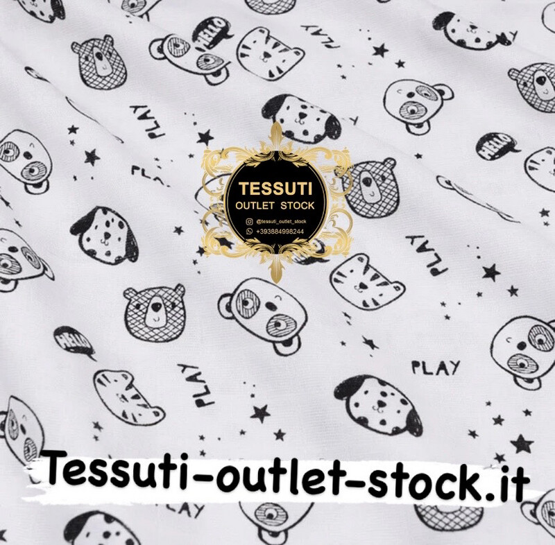 Tessuto mussola a quadri &quot;Muso nero di animali&quot; su bianco, larghezza 160 cm