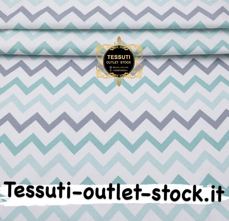 Popeline &quot;Classic zigzag&quot; grigio-menta, fondo - bianco, larghezza 240 cm (№3069)