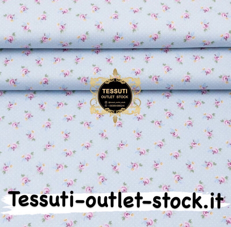 Ranfors 240 cm di larghezza &quot;Piccole rose rosa e puntini bianchi&quot; su blu (№3868)