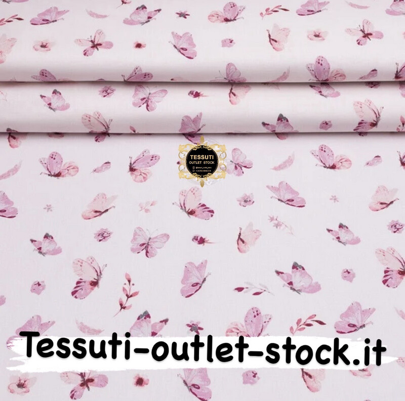 Tessuto di cotone 240 cm &quot;Farfalle svolazzanti&quot; rosa su rosa chiaro (№3889)