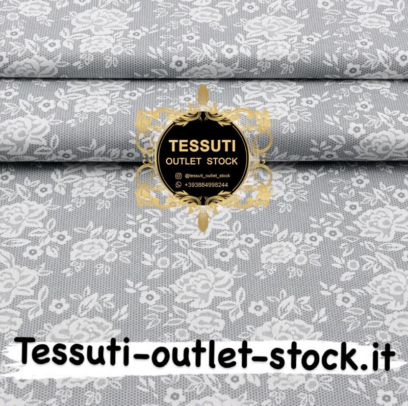 Tessuto di cotone H240 cm con motivo &quot;Rose sulla griglia&quot; in grigio (№1606)