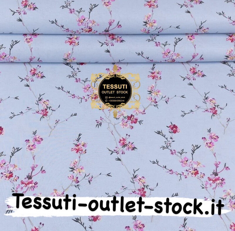 Tessuto di cotone H240 cm con stampa &quot;Rami di sakura&quot; in rosa su sfondo blu (№3371)