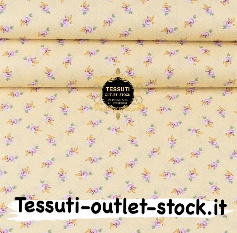 Tessuto di cotone H240 cm &quot;Piccole rose rosa e puntini bianchi su giallo&quot; (№3347)