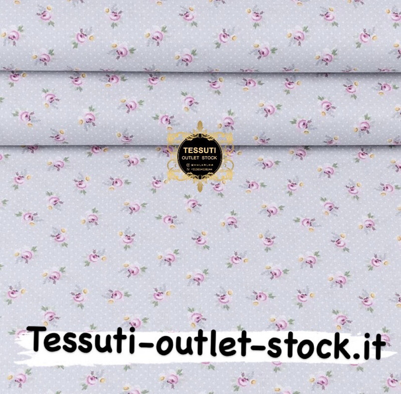 Tessuto di cotone H240 cm &quot;Piccole rose rosa e puntini bianchi su grigio&quot; (№3345)