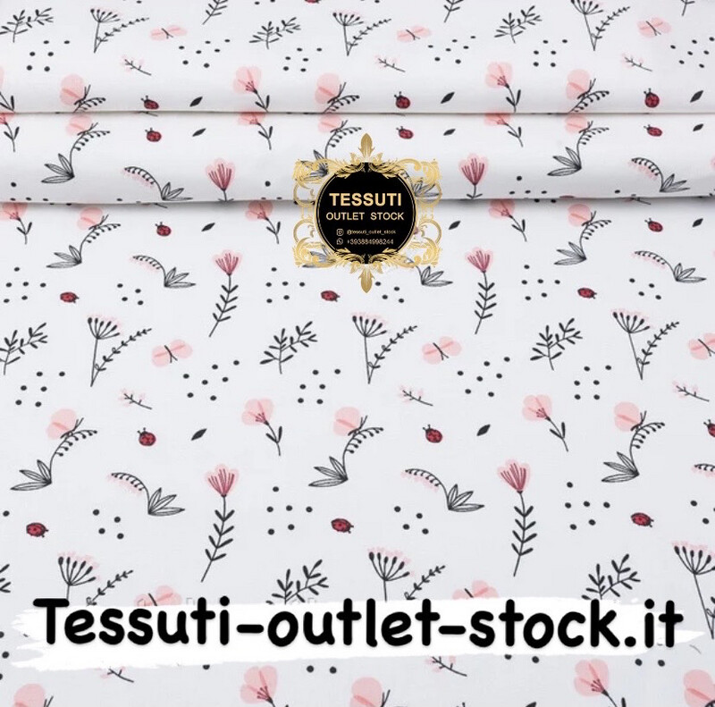 Tessuto Poplin &quot;Fiori in polvere, mughetti e ramoscelli&quot;, sfondo - bianco, larghezza 240 cm (№3100)
