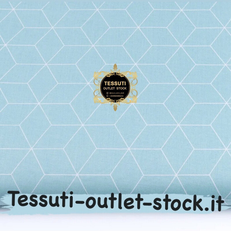 Tessuto di cotone rasatello &quot;Contorni di rombi &quot; bianco su turchese (№3423a)