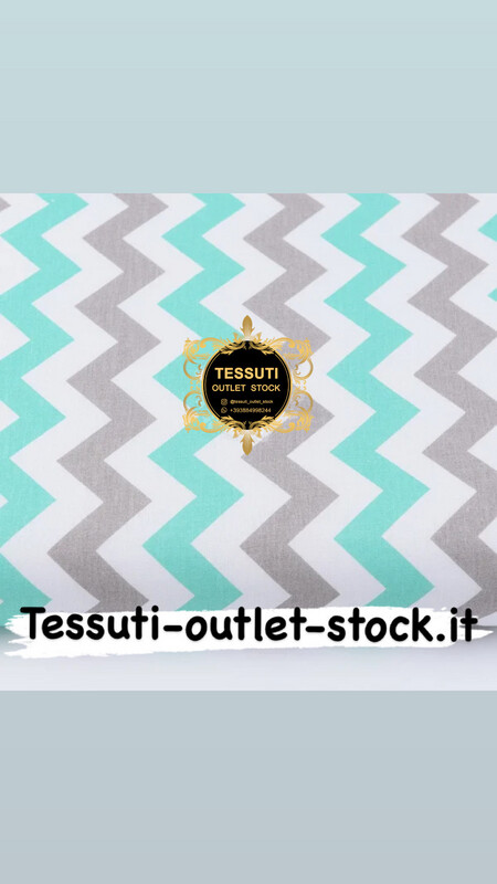 Tessuto di cotone zigzag menta, grigio e bianco №1003