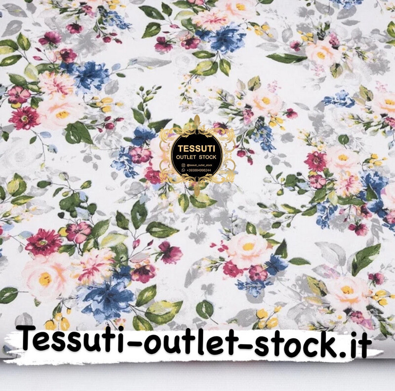 Tessuto di cotone &quot;Piccoli fiori ad acquerello&quot; con foglie verde brillante, №3917