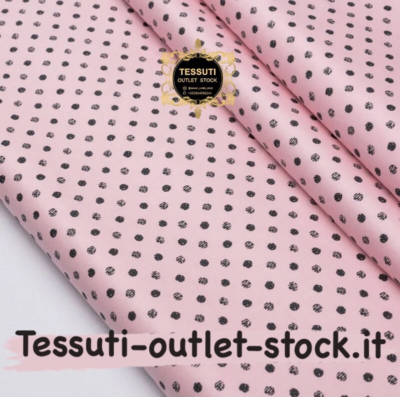 Tessuto di cotone rasatello &quot;Pois tratteggiato&quot; nero su rosa, 3749c