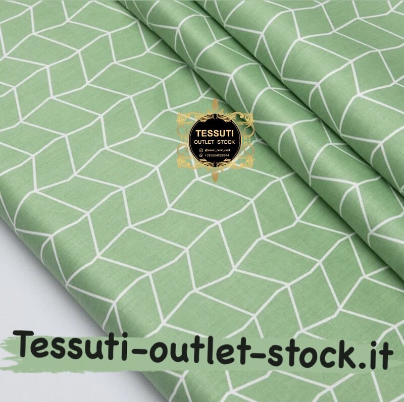 Tessuto di cotone rasatello &quot;Rombi curvi&quot; su uno sfondo verde chiaro, №3751p