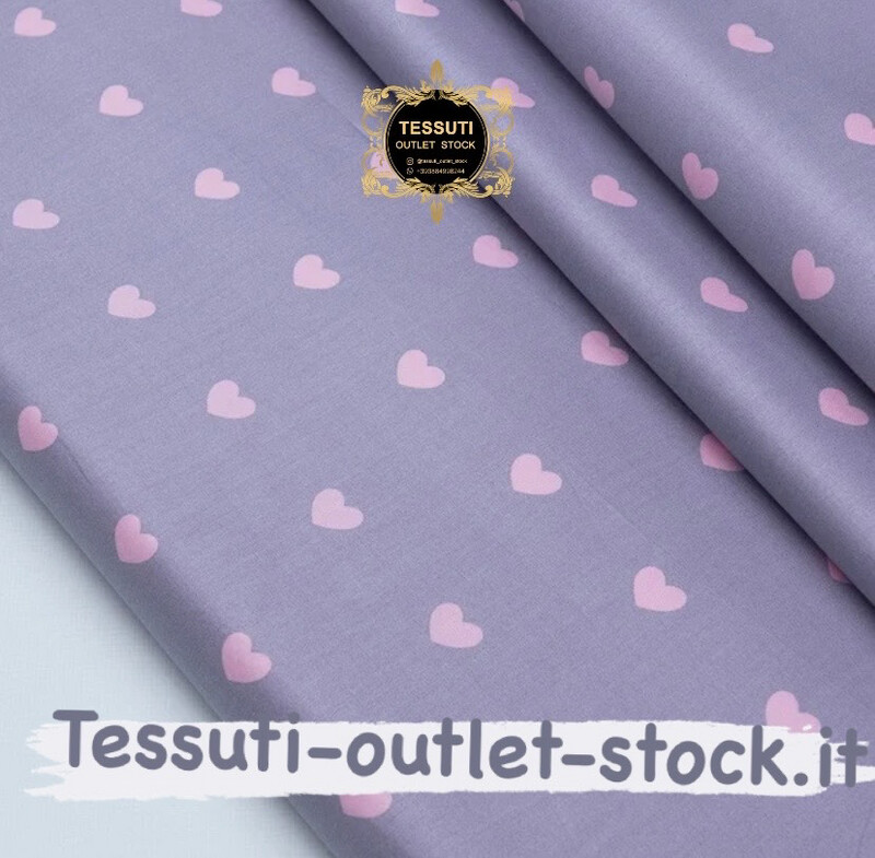 Tessuto di cotone rasatello &quot;Cuori in rosa su lillà , №3736c