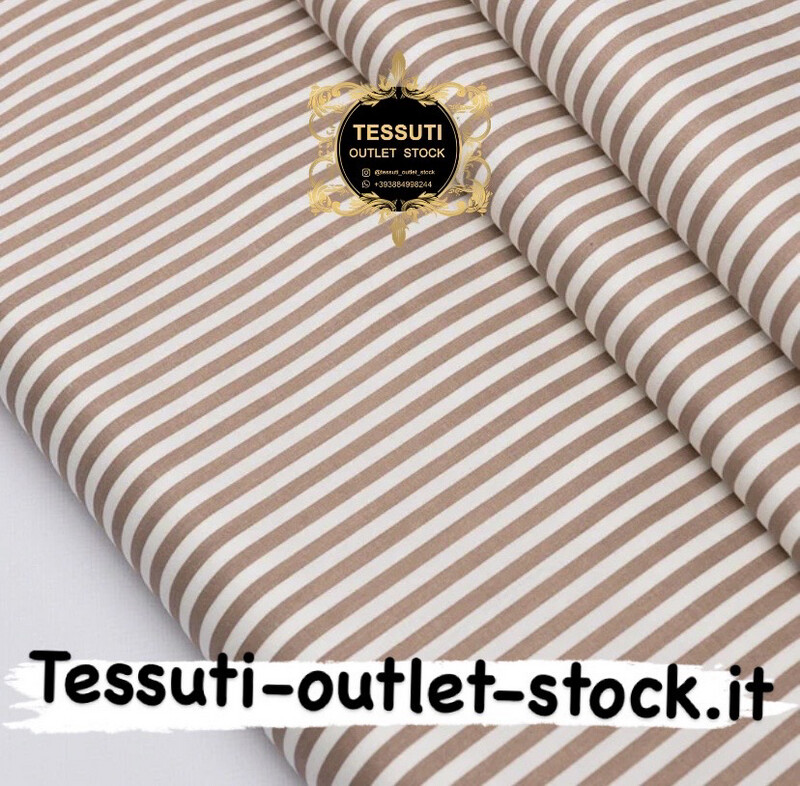 Tessuto di cotone rasatello &quot;Righe di 5 mm marrone&quot; su bianco, 3637c