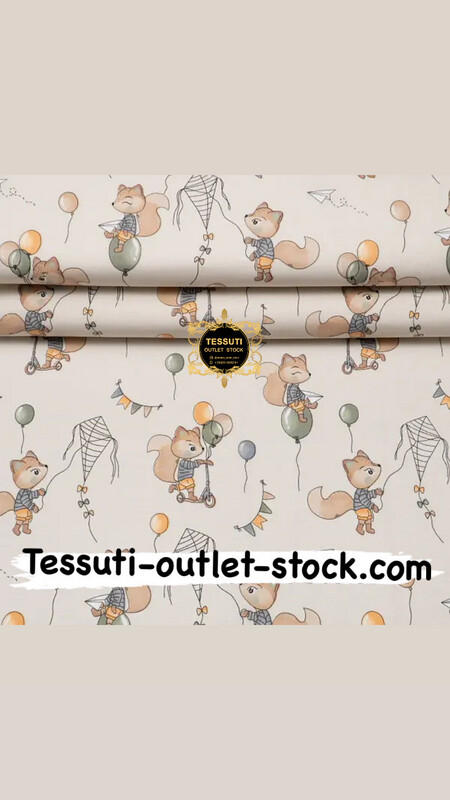 Popeline “Volpi con le palle&quot; su sfondo beige 240 cm №4380