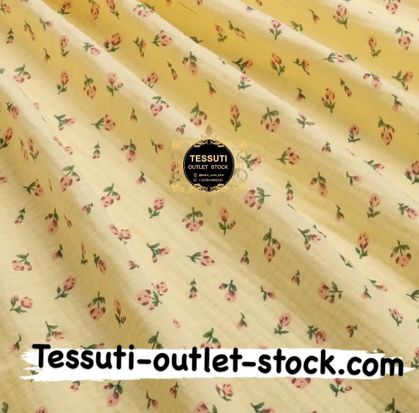 Tessuto Mussola doppia garza “Piccoli Fiori “ su sfondo giallo, larghezza 135 cm. МС-D-0451 