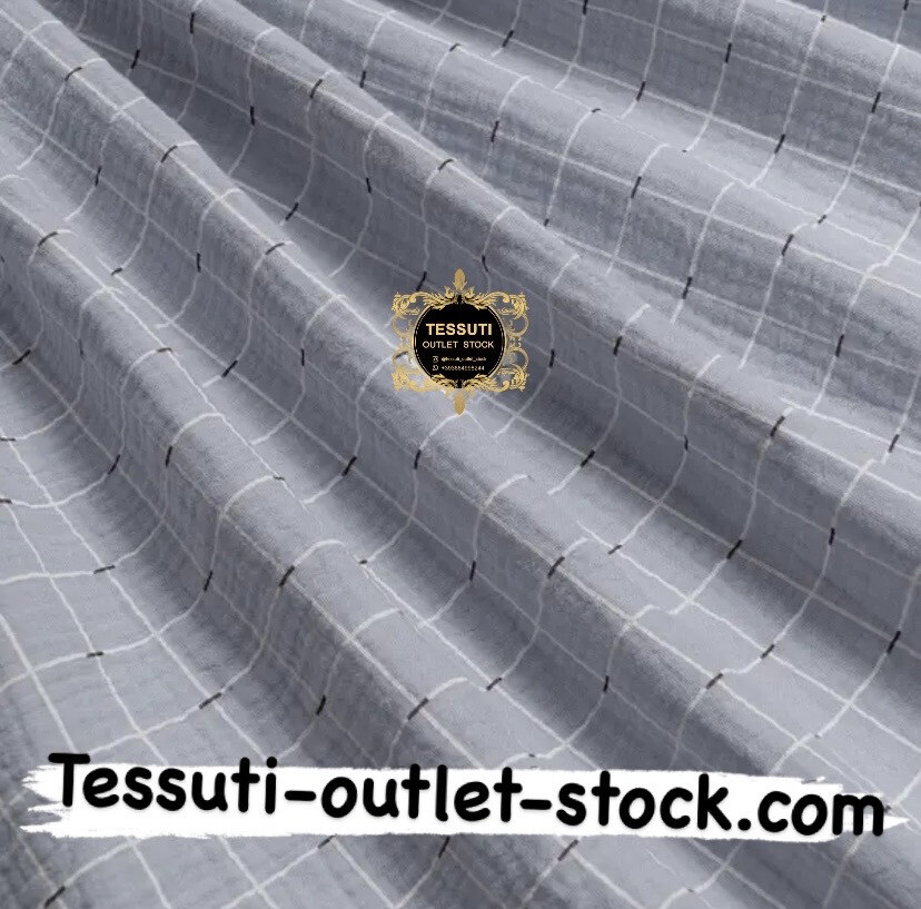 Mussola doppia garza &quot;Quadretti &quot; su sfondo grigio , larghezza 135 cm. МС-O-0494 