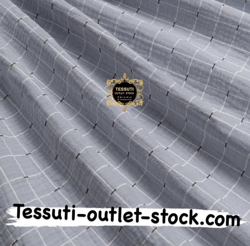 Mussola doppia garza &quot;Quadretti &quot; su sfondo grigio , larghezza 135 cm. МС-O-0494 