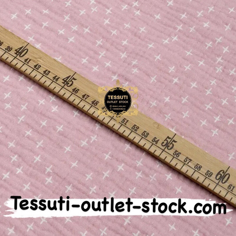 Mussola doppia garza "Crocette " su sfondo colore rosa antico, larghezza 135 cm. МС-D-0486 