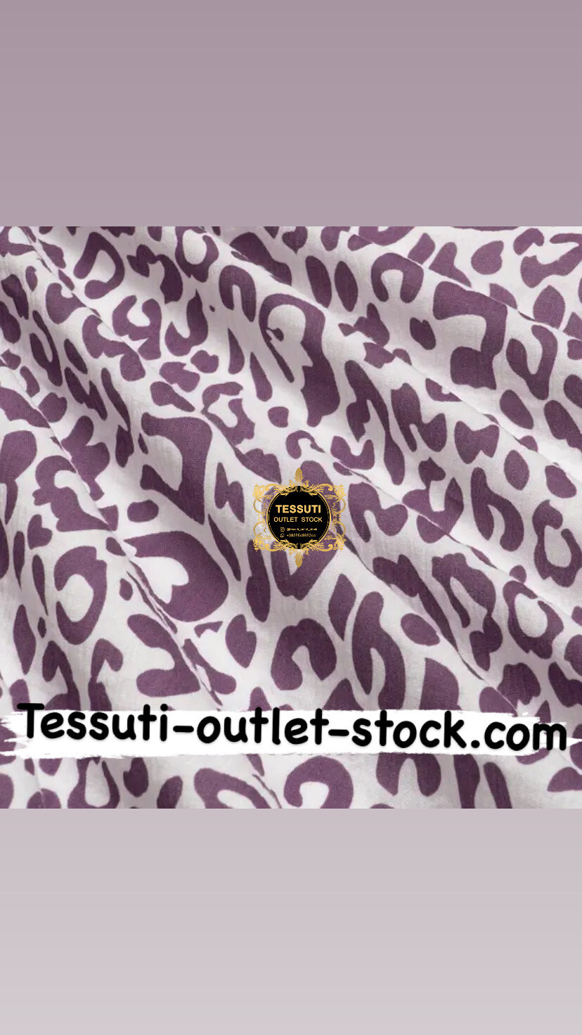 Tessuto Mussola doppia garza “ Leopardo” colore viola su sfondo bianco , larghezza 135 cm. МС-O-0579