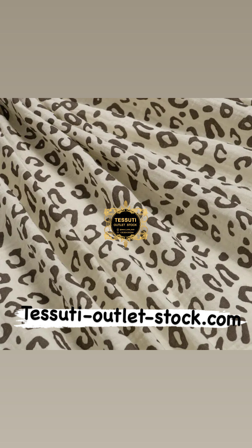 Tessuto Mussola doppia garza “Leopardo” su sfondo beige, larghezza 135 cm. МС-D-0592