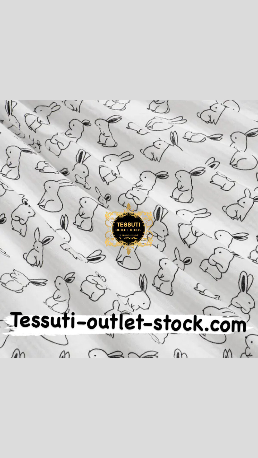 Tessuto Mussola doppia garza “ Coniglietti “ su sfondo bianco. МС-D-0569 