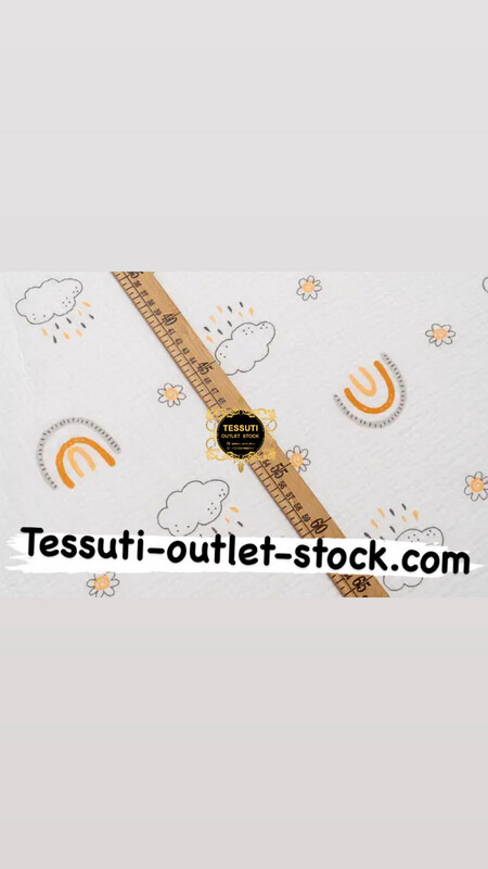 Tessuto Mussola doppia garza “Arcobaleni, nuvole e fiori” larghezza 135 cm. МС-D-0574