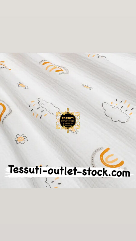 Tessuto Mussola doppia garza “Arcobaleni, nuvole e fiori” larghezza 135 cm. МС-D-0574