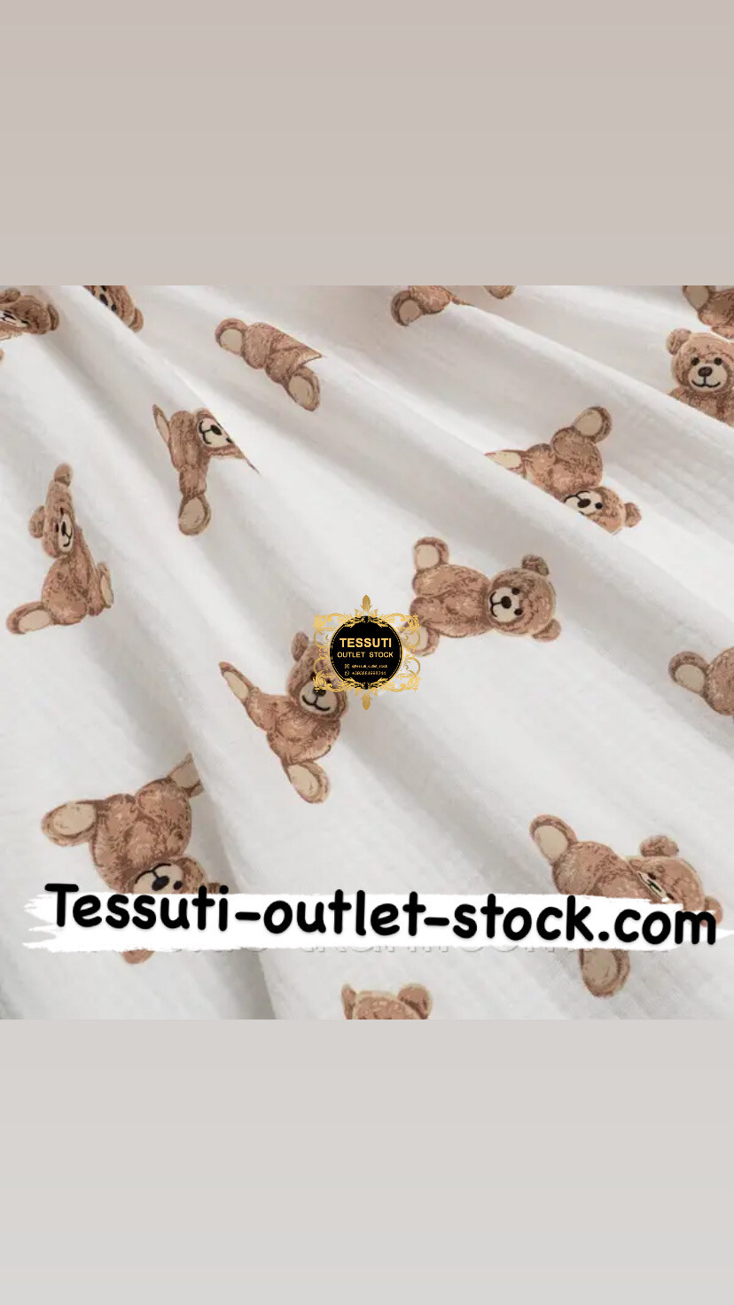 Mussola doppia garza &quot;Orsetti &quot; su fondo bianco, larghezza 135 cm . МС-D-O-0597