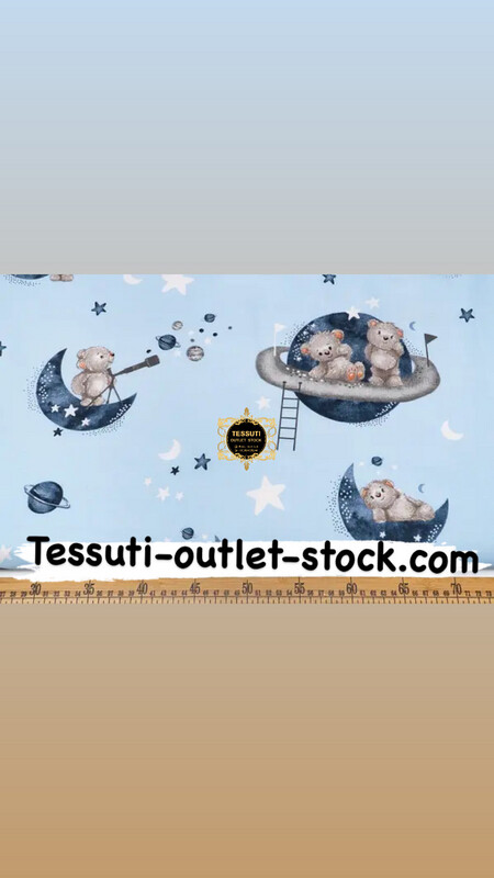 Tessuto di Cotone 160cm "Orsi e pianeti su sfondo blu" №4932