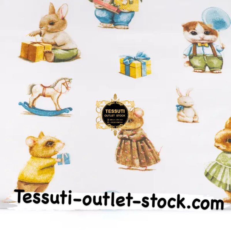 Tessuto di Cotone h160cm "Animali vintage" su sfondo bianco, №4903