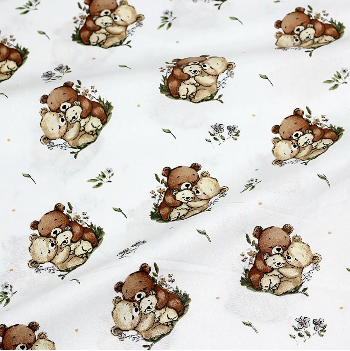 Tessuto di Cotone 160cm "Famiglia di orsi" su sfondo bianco № Б-3587 