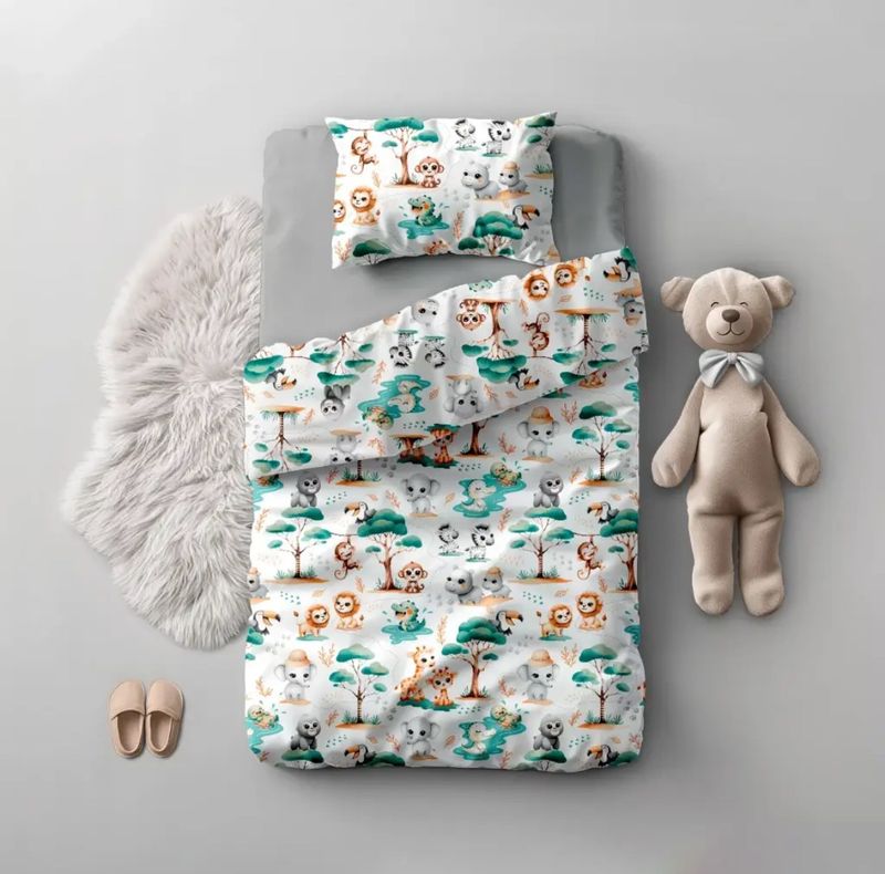 Tessuto di Cotone 160cm "Animali africani e sentieri " su sfondo bianco № М-3426