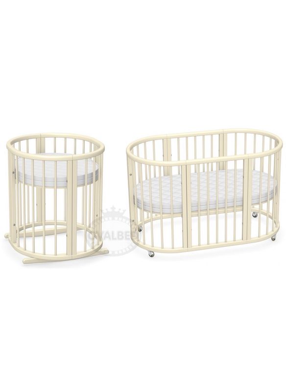 Lettino 9in1 Ovalbed+ Ruote +Dondolo+ Materasso Trasformabile 