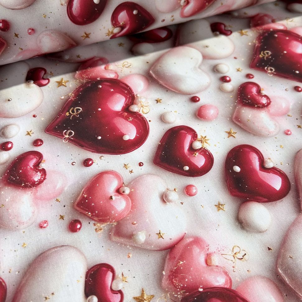 Tessuto di Cotone “Cuoricini” Larghezza 240cm,Stampa 5D Free14