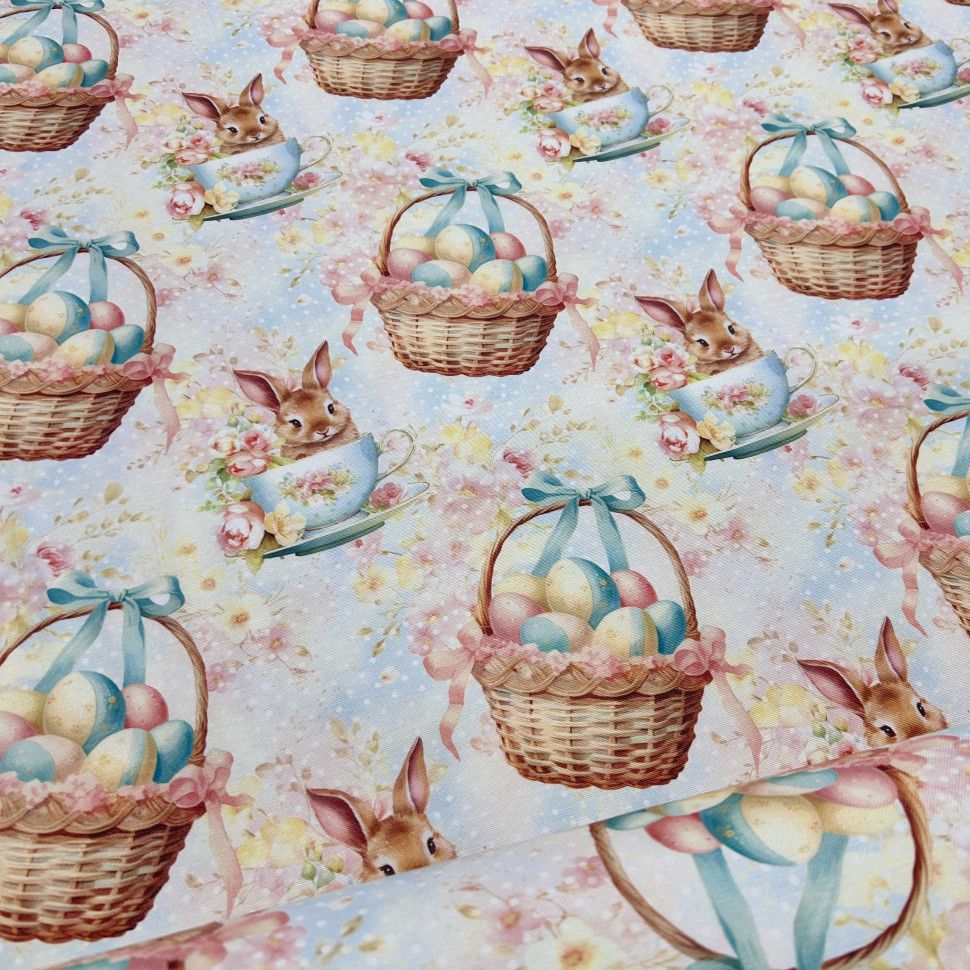 Tessuto Panama Duck Idrorepellente“Coniglietto del giardino del Tè “ 