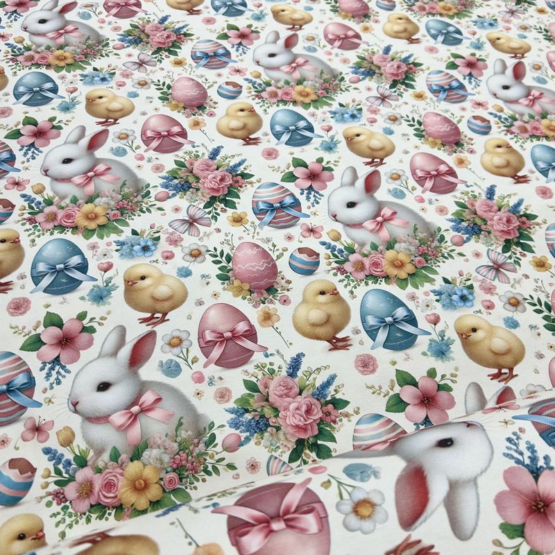 Tessuto Panama Duck Idrorepellente “Coniglietti e Pulcini”
