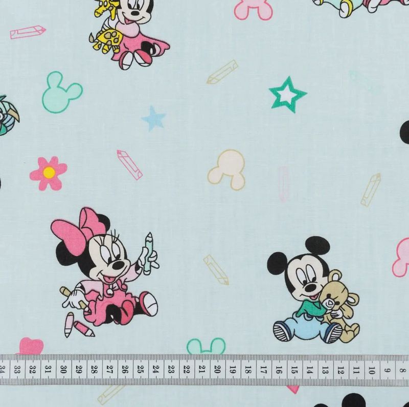 Tessuto di Cotone 220cm “Minnie Mouse “ Sfondo Menta