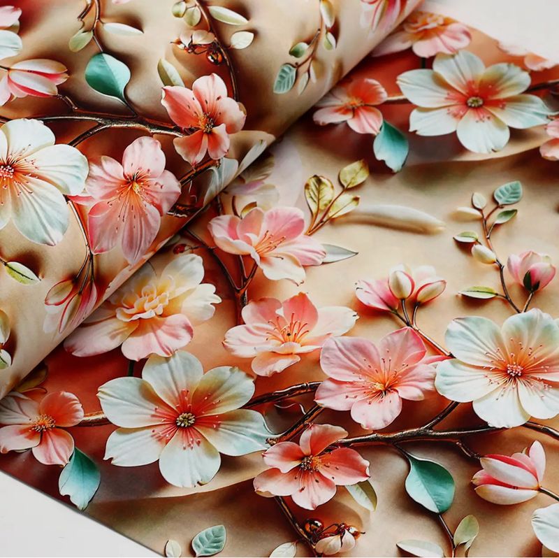 Tessuto di Cotone Ranfors “ Frutteto di pesche fiorite” Stampa Digitale. 240cm. № SB-3623