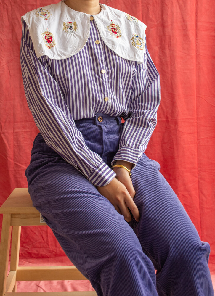Purple stripe cotton blouse M/L
